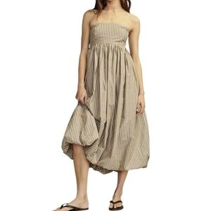 Lucky Brand Asymmetrical Striped Dress in Beige and Black